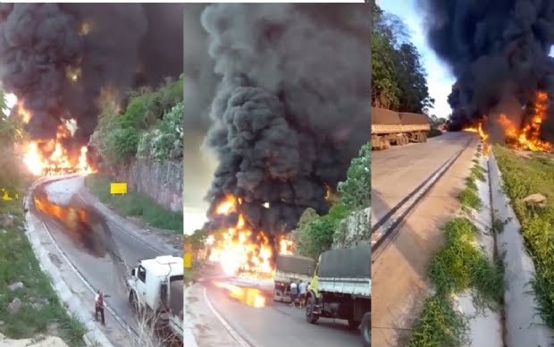 Photo of Caminhão-tanque de combustível explode com motorista dentro após colisão na BR-364; Vídeo