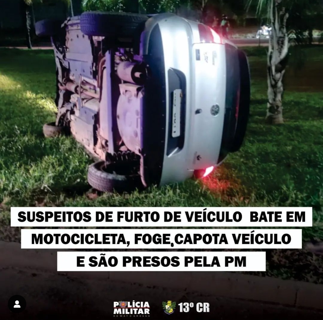 Photo of Água Boa- Suspeitos de furto de veículo ,bate em motocicleta ,foge,capota o veículo e são presos pela Polícia Militar