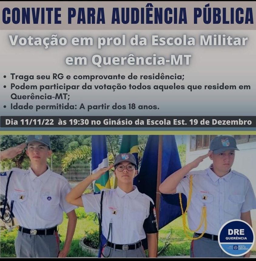 Photo of Querência- Audiência de Consulta Pública para instalação da Escola Militar