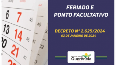 Photo of Datas dos feriados nacionais, estaduais, municipais e pontos facultativos nas repartições públicas do Município de Querência
