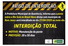 Photo of AVISO DE INTERDIÇÃO TOTAL:  Ponte sobre o Rio Suiá, na região do Brasil Novo