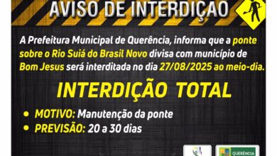 Photo of AVISO DE INTERDIÇÃO TOTAL:  Ponte sobre o Rio Suiá, na região do Brasil Novo