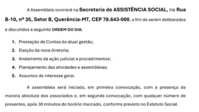 Photo of QUERÊNCIA: EDITAL DE CONVOCAÇÃO PARA ASSEMBLEIA GERAL ORDINÁRIA