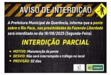 Photo of Querência: Ponte sobre o Rio Paca passará por manutenção e terá interdição parcial
